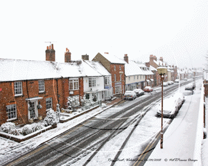 Rose Street in Wokingham on the snowy morning of Sunday 6th April 2008