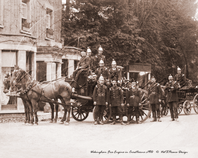 Wokingham Fire Brigade outside the Wellington Hotel in Dukes Ride, Crowthorne in Berkshire c1910s
