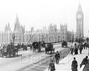 Westminster Bridge and the Houses of Parliament including Big Ben in London c1880s