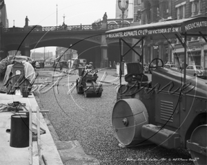 Roadworks in Farringdon Street looking towards Holborn Viaduct, in the City of London 1961
