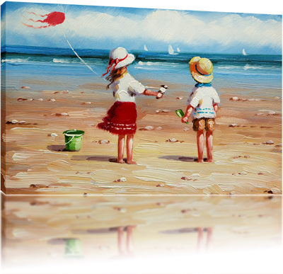 Picture of Seaside - Children with a Kite - O083