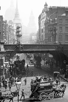 Ludgate Circus looking up Ludgate Hill with St Pauls Cathedral in the background in London c1890s