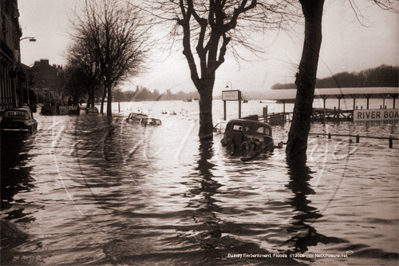 Flooded Embankment,  Putney in South West London c1960s