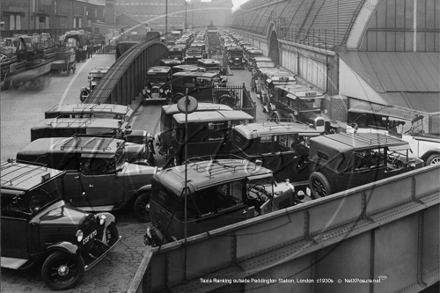 Taxi Rank outside Paddington Station in West London c1930s